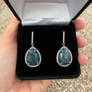 Teardrop Aquamarine Diamond Earrings